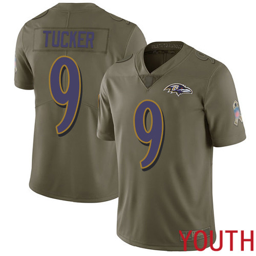 Baltimore Ravens Limited Olive Youth Justin Tucker Jersey NFL Football #9 2017 Salute to Service